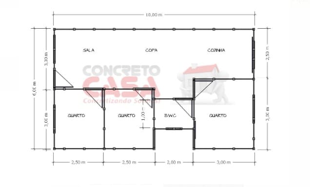 Projeto residencial com 60m²